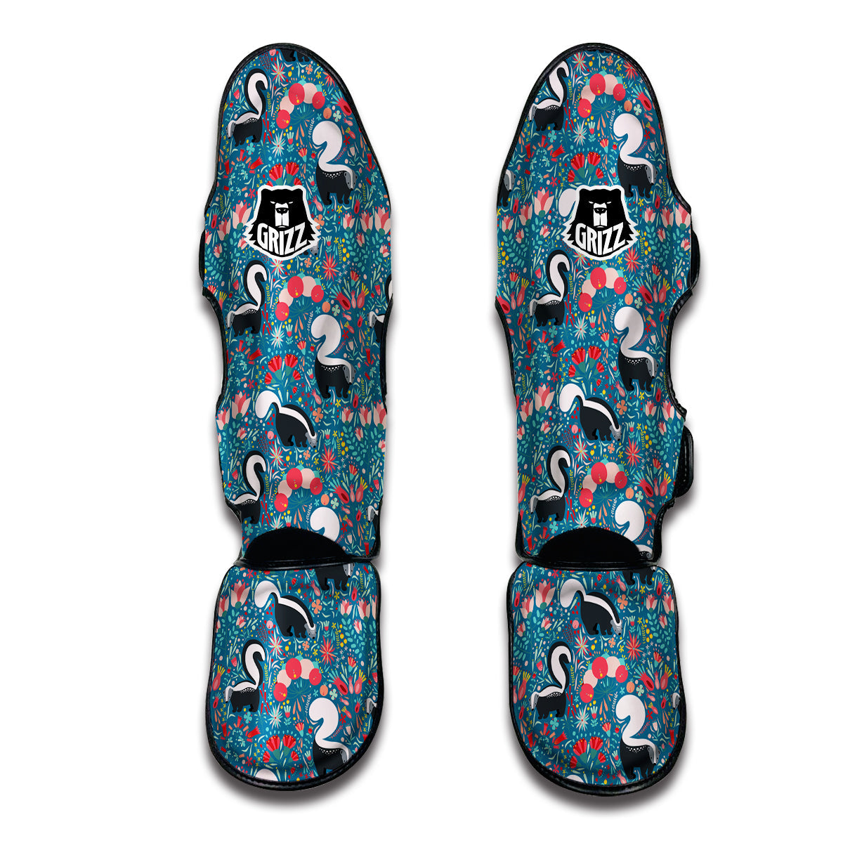 Skunk And Floral Print Pattern Muay Thai Shin Guards-grizzshop