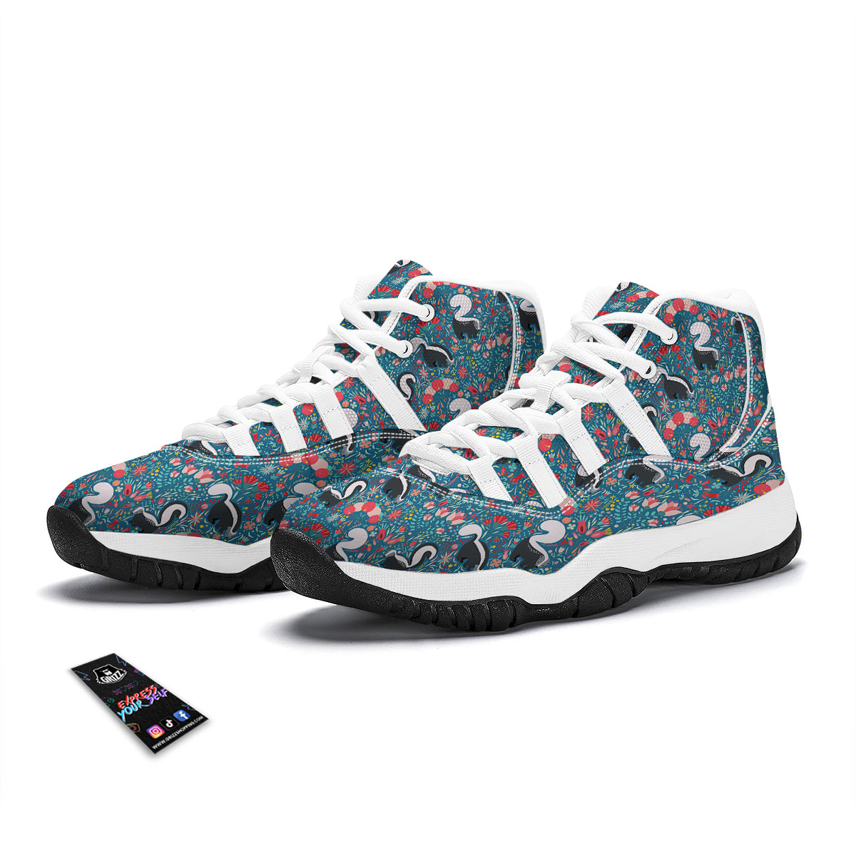 Skunk And Floral Print Pattern White Bball Shoes-grizzshop