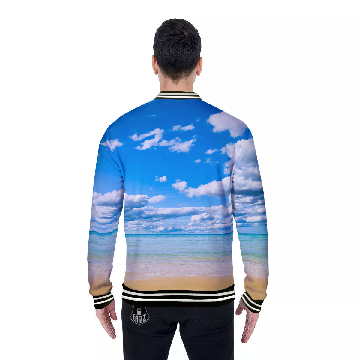Sky And Sea Print Baseball Jacket-grizzshop