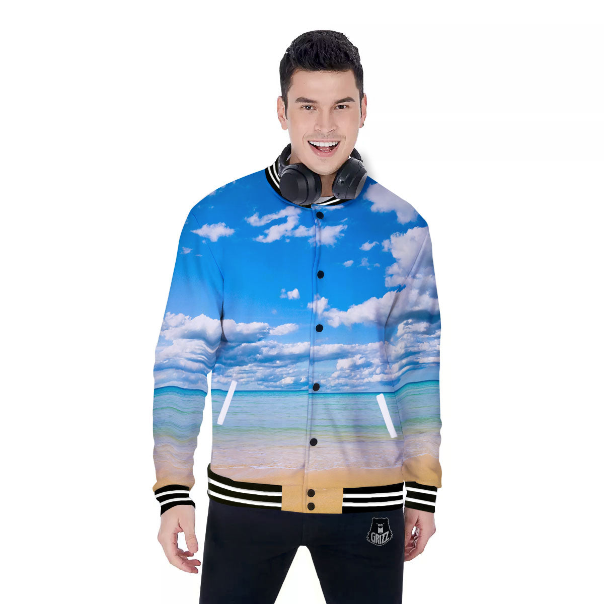 Sky And Sea Print Baseball Jacket-grizzshop