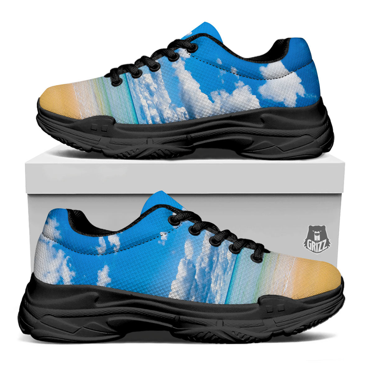 Sky And Sea Print Black Chunky Shoes-grizzshop