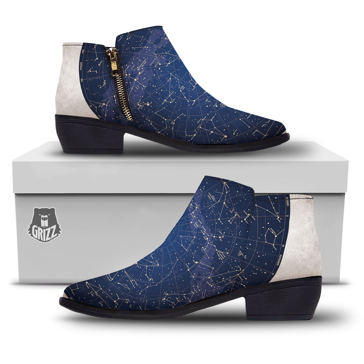 Sky Map Constellation Print Ankle Boots-grizzshop