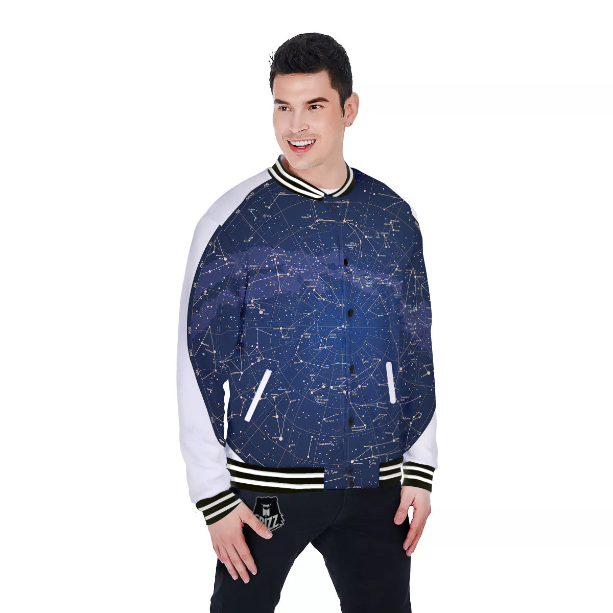 Sky Map Constellation Print Baseball Jacket-grizzshop