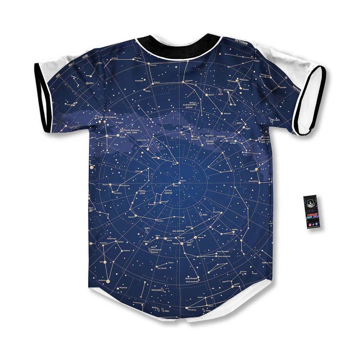 Sky Map Constellation Print Baseball Jersey-grizzshop