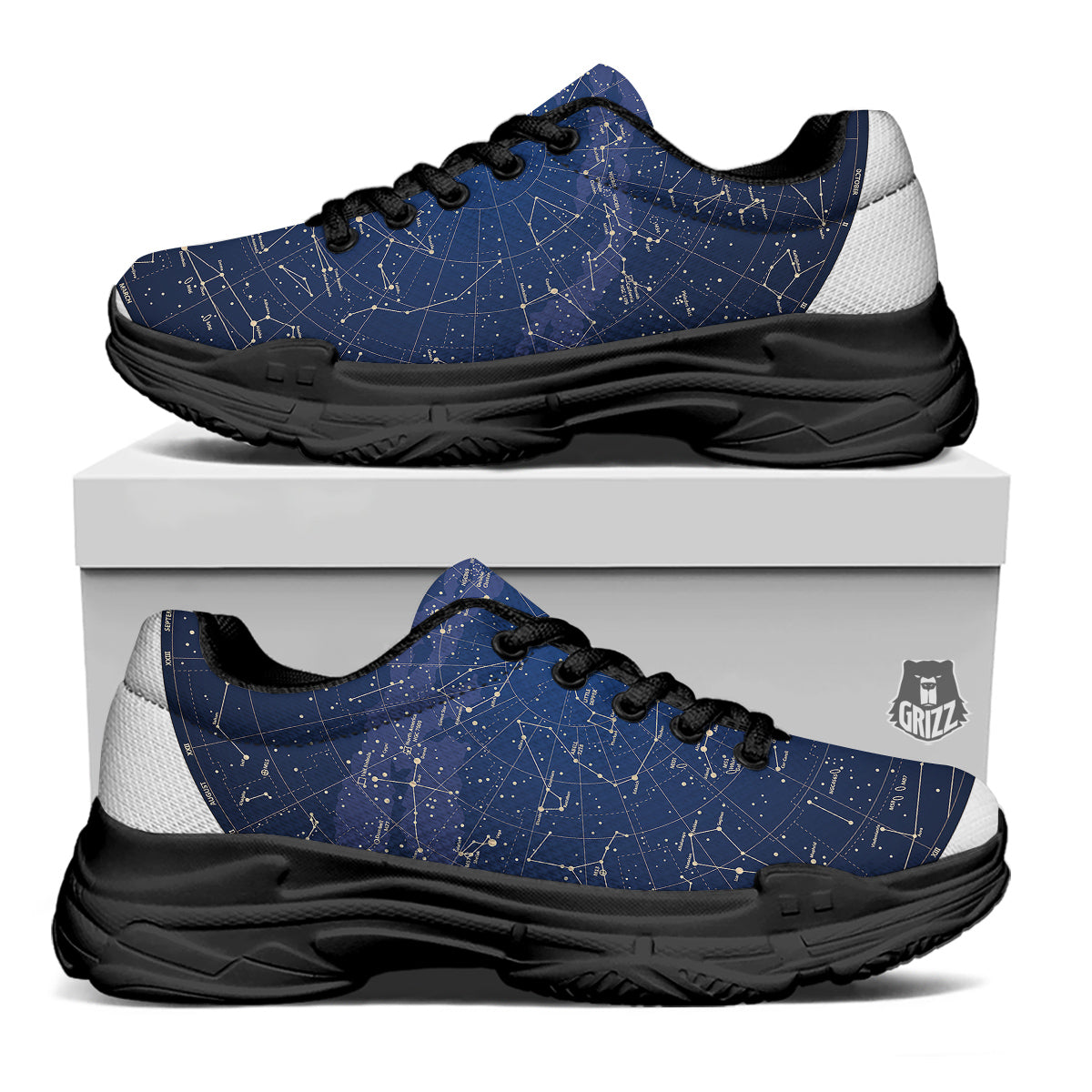 Sky Map Constellation Print Black Chunky Shoes-grizzshop