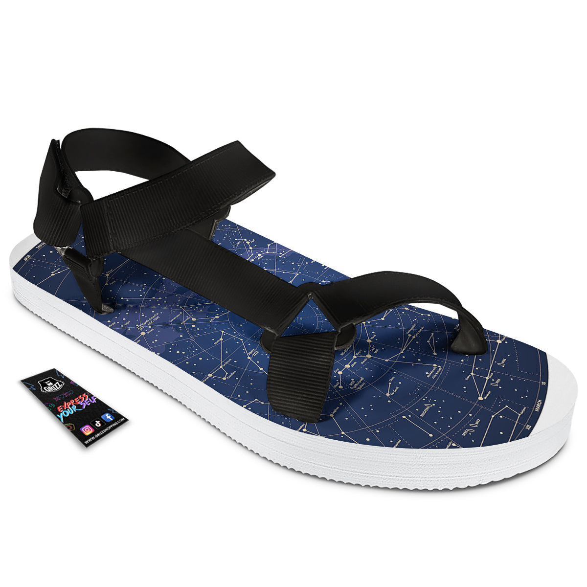 Sky Map Constellation Print Black Open Toe Sandals-grizzshop