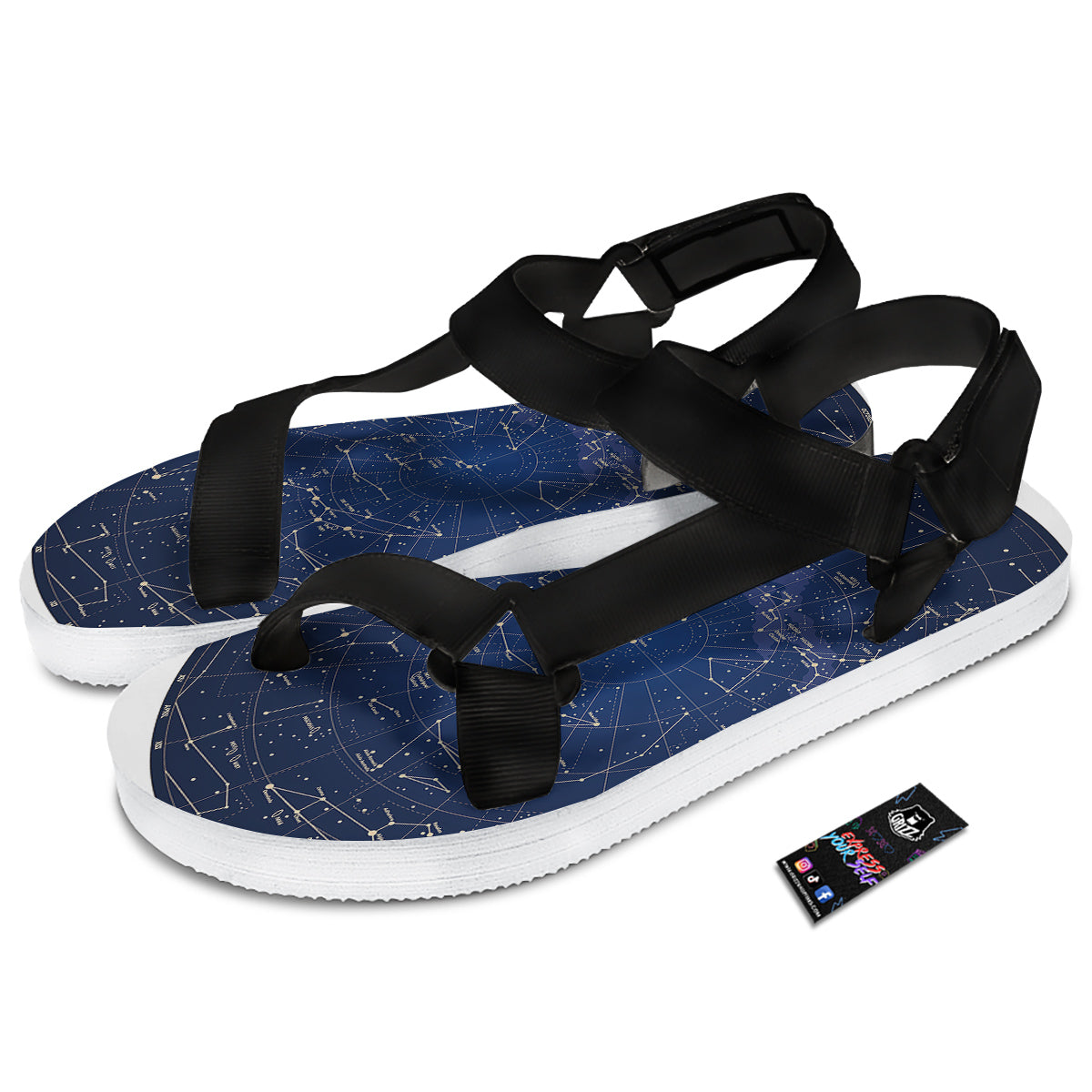 Sky Map Constellation Print Black Open Toe Sandals-grizzshop