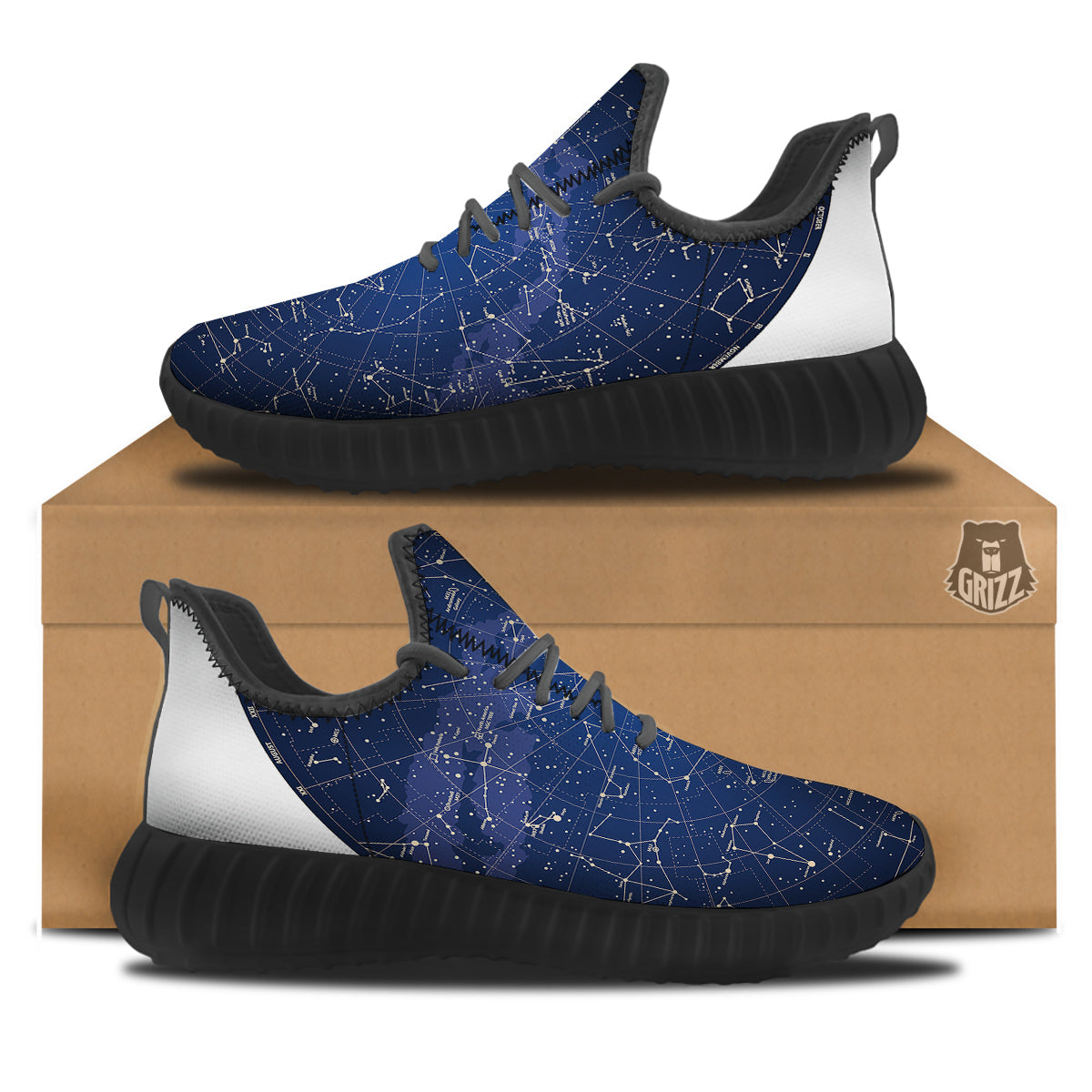 Sky Map Constellation Print Black Walking Shoes-grizzshop