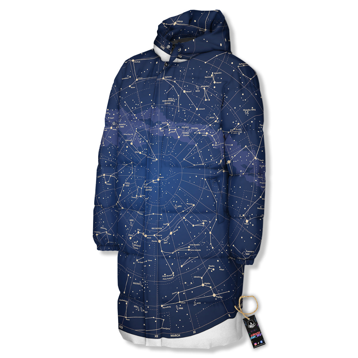 Sky Map Constellation Print Long Down Jacket-grizzshop