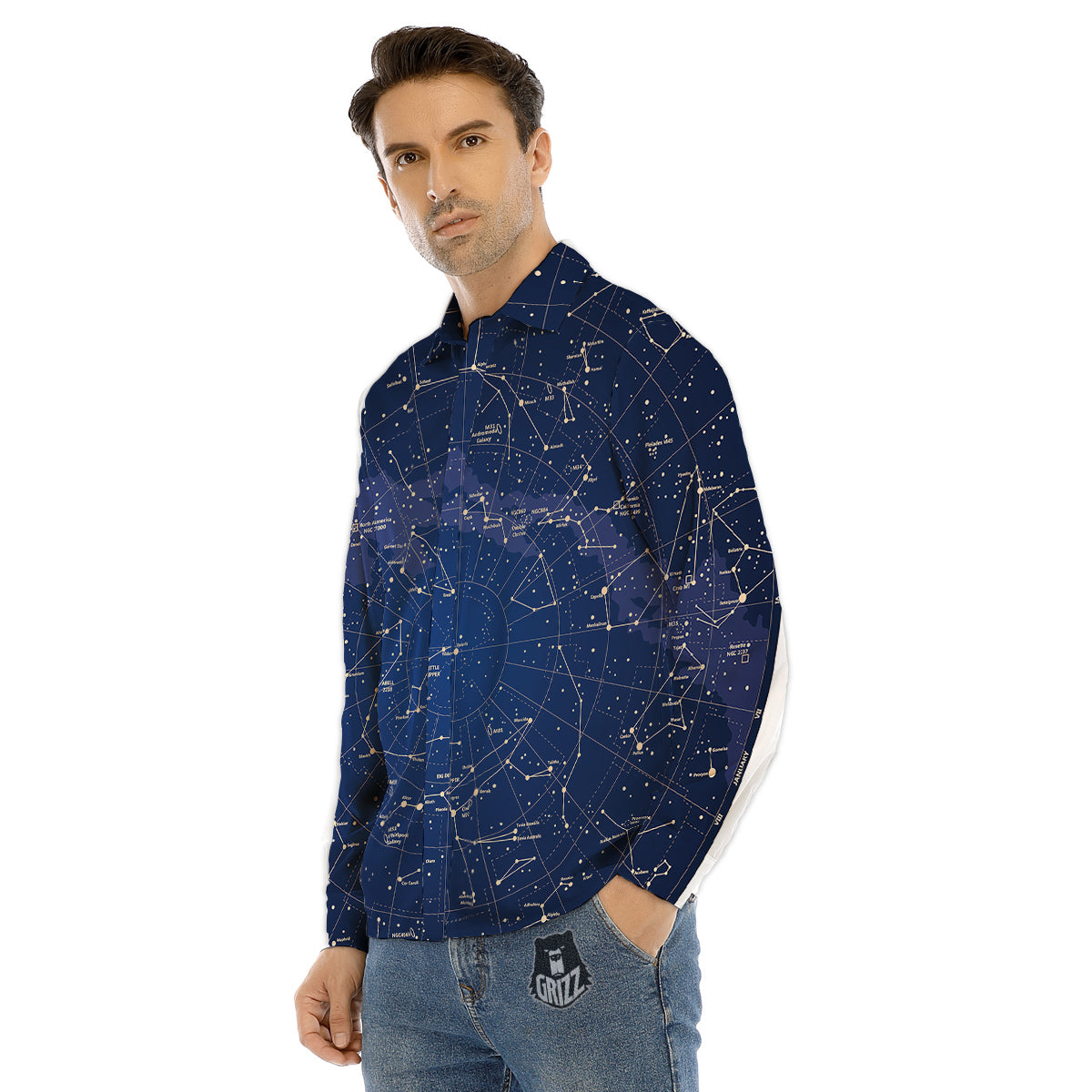 Sky Map Constellation Print Men's Dress Shirts-grizzshop