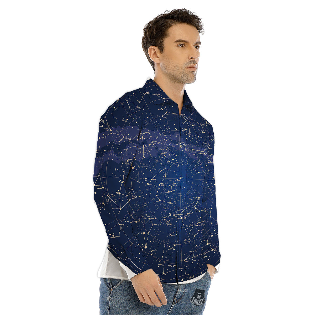 Sky Map Constellation Print Men's Dress Shirts-grizzshop
