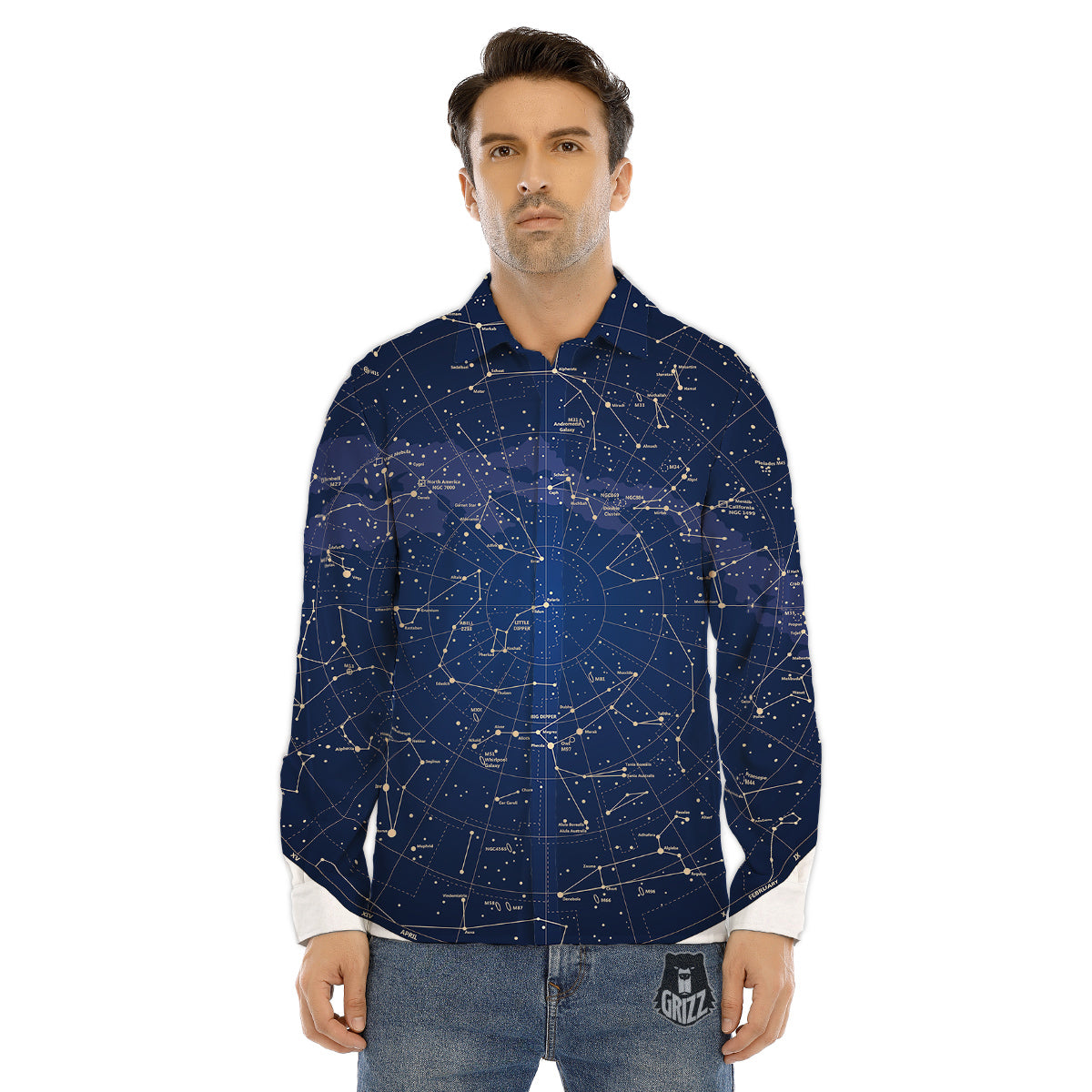 Sky Map Constellation Print Men's Dress Shirts-grizzshop