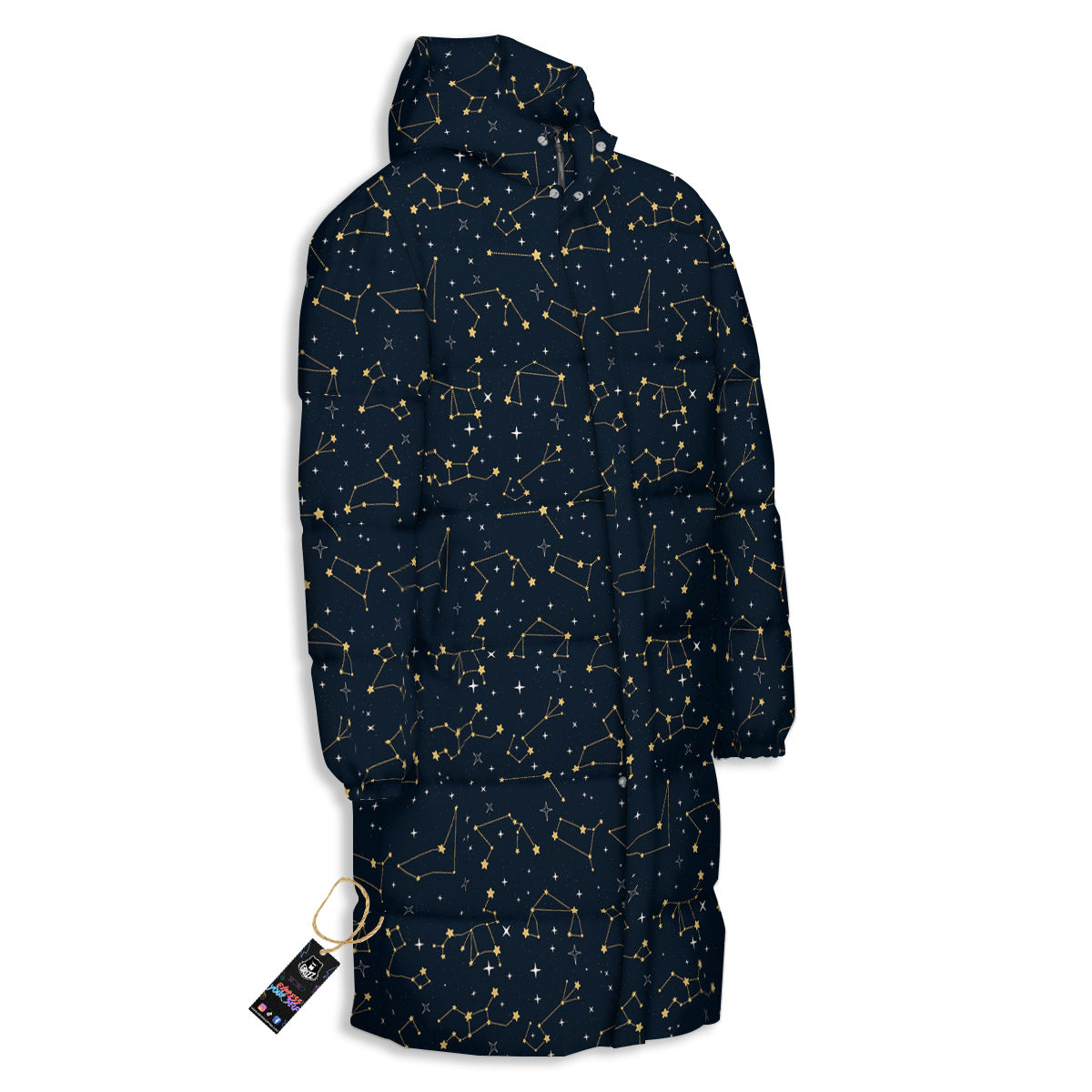 Sky Map Constellation Print Pattern Long Down Jacket-grizzshop