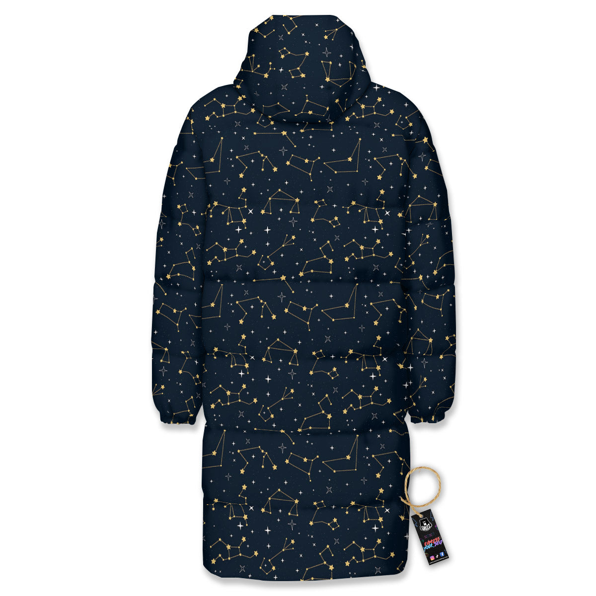 Sky Map Constellation Print Pattern Long Down Jacket-grizzshop