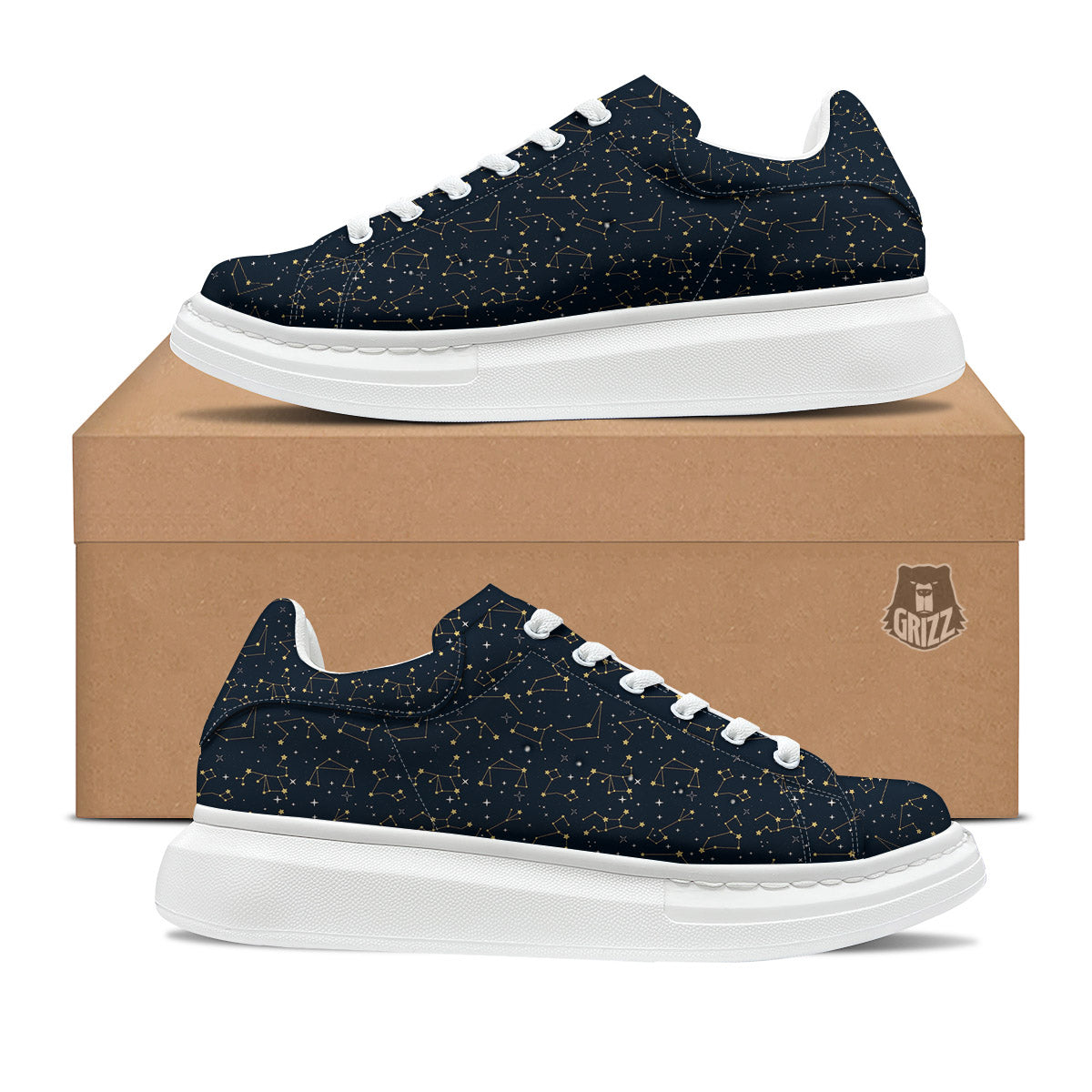 Sky Map Constellation Print Pattern Platform Shoes-grizzshop