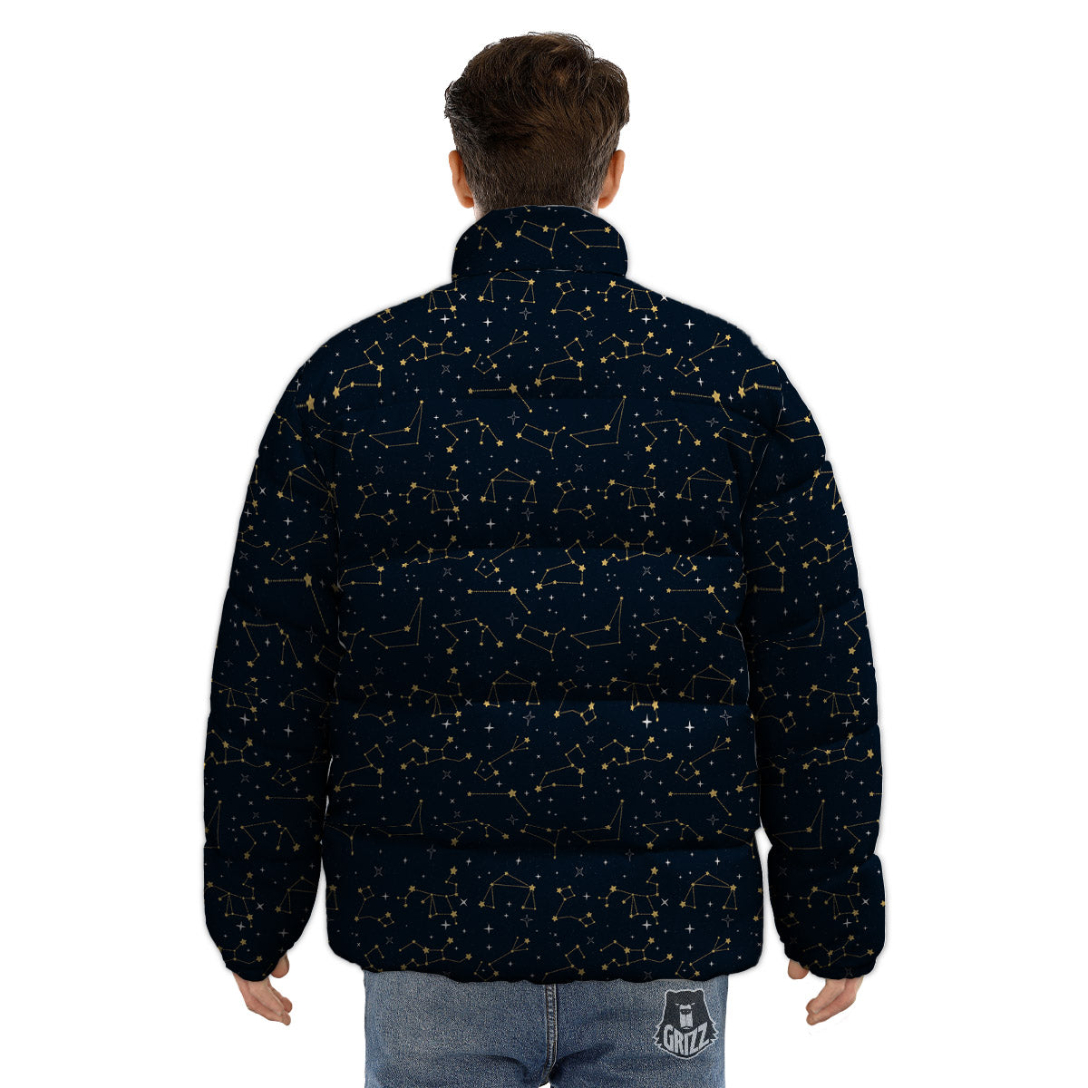 Sky Map Constellation Print Pattern Puffer Jacket-grizzshop