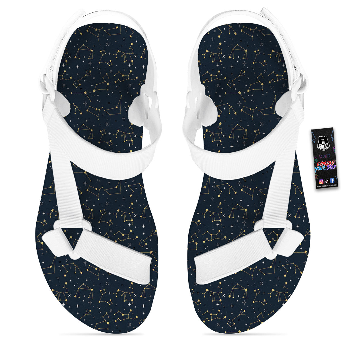 Sky Map Constellation Print Pattern White Open Toe Sandals-grizzshop