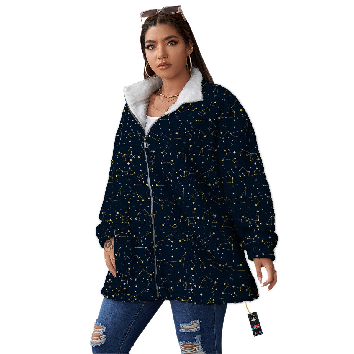 Sky Map Constellation Print Pattern Women's Sherpa Jacket-grizzshop