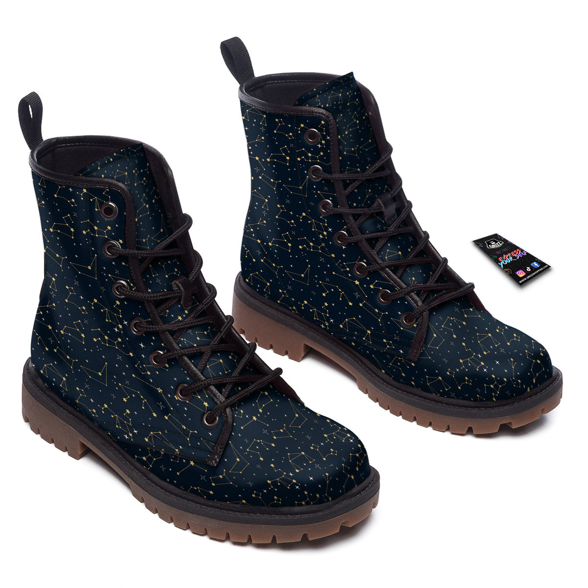 Sky Map Constellation Print Pattern Work Boots-grizzshop