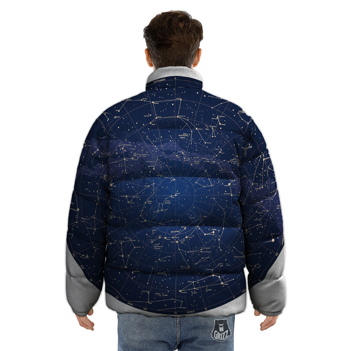 Sky Map Constellation Print Puffer Jacket-grizzshop