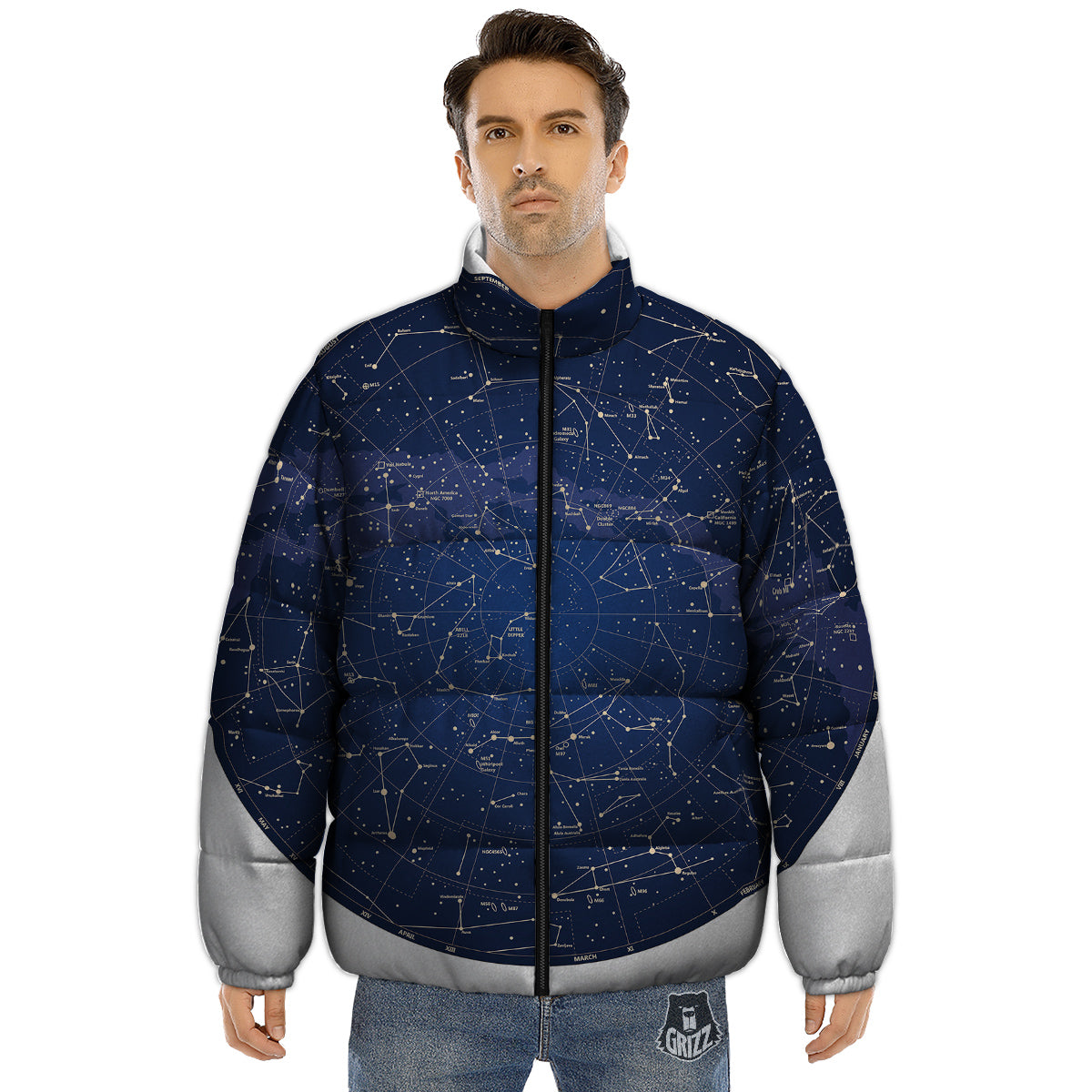 Sky Map Constellation Print Puffer Jacket-grizzshop