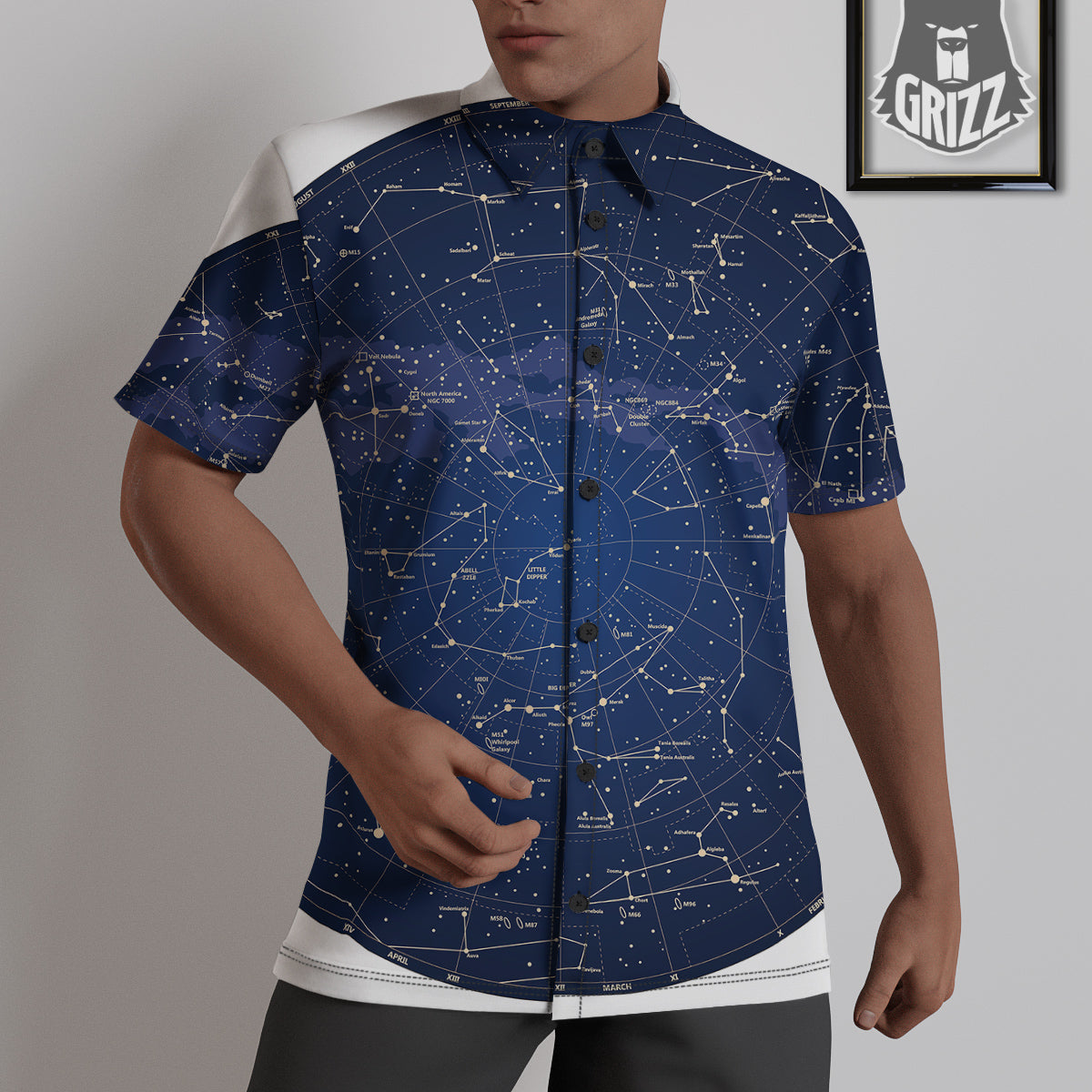Sky Map Constellation Print Untucked Shirts-grizzshop