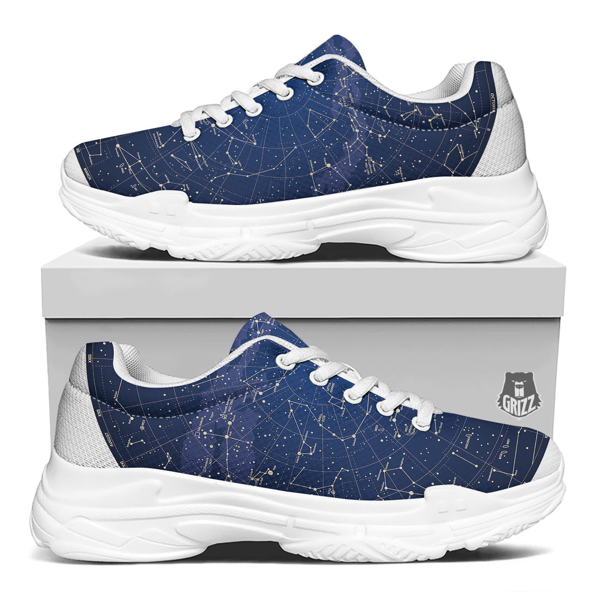 Sky Map Constellation Print White Chunky Shoes-grizzshop
