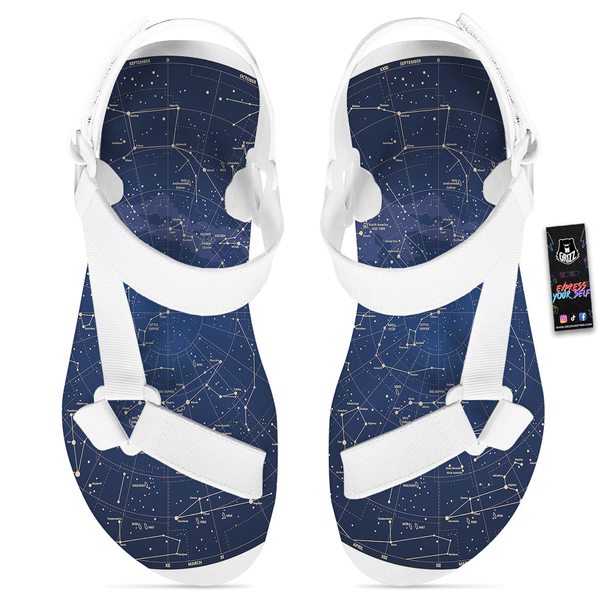 Sky Map Constellation Print White Open Toe Sandals-grizzshop
