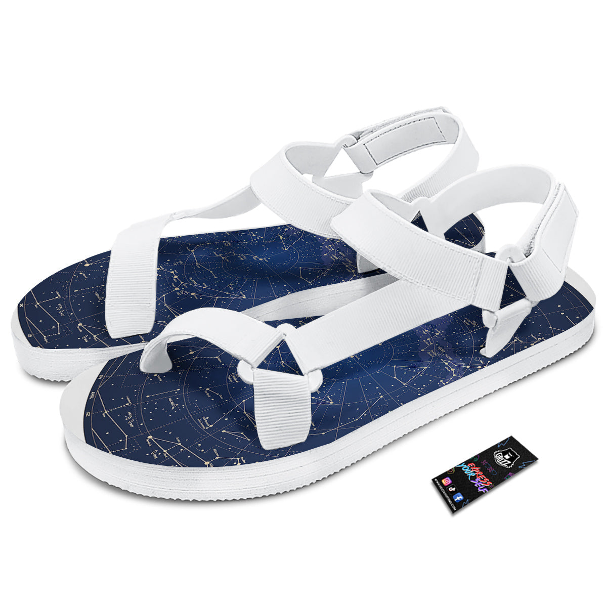 Sky Map Constellation Print White Open Toe Sandals-grizzshop