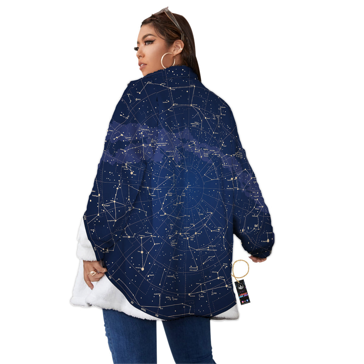 Sky Map Constellation Print Women's Sherpa Jacket-grizzshop