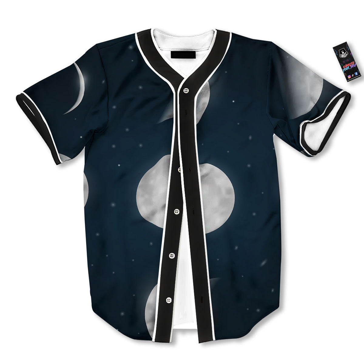 Sky Moon Night Phase Print Baseball Jersey-grizzshop