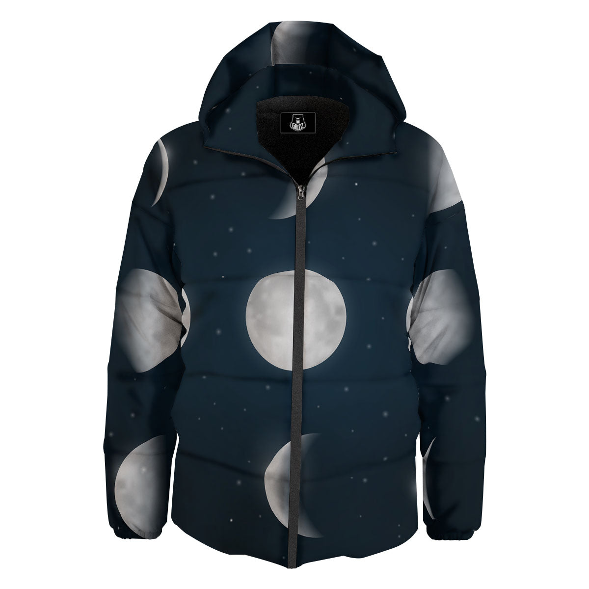 Sky Moon Night Phase Print Down Jacket-grizzshop