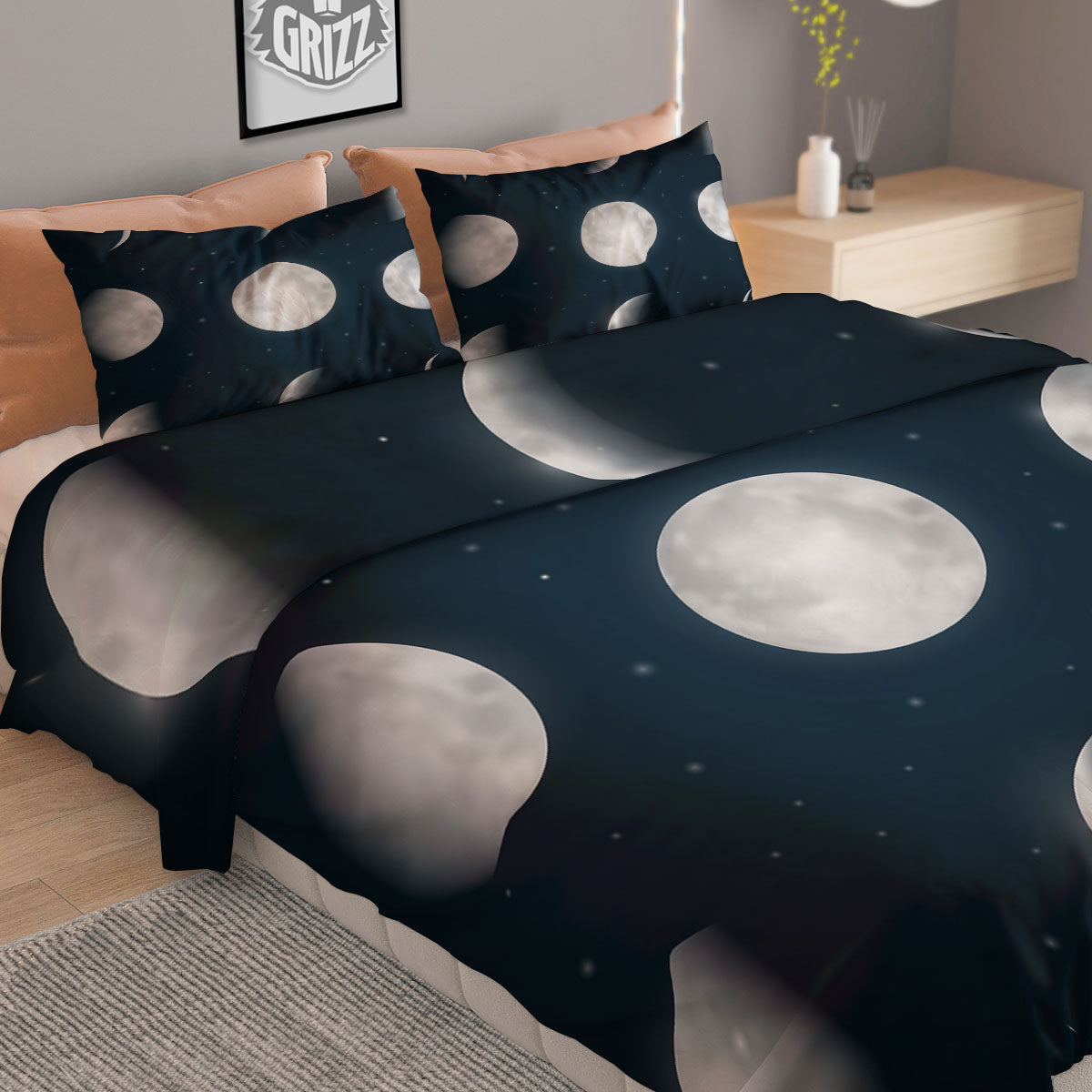 Sky Moon Night Phase Print Duvet Cover Bedding Set