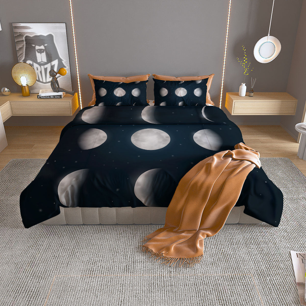 Sky Moon Night Phase Print Duvet Cover Bedding Set