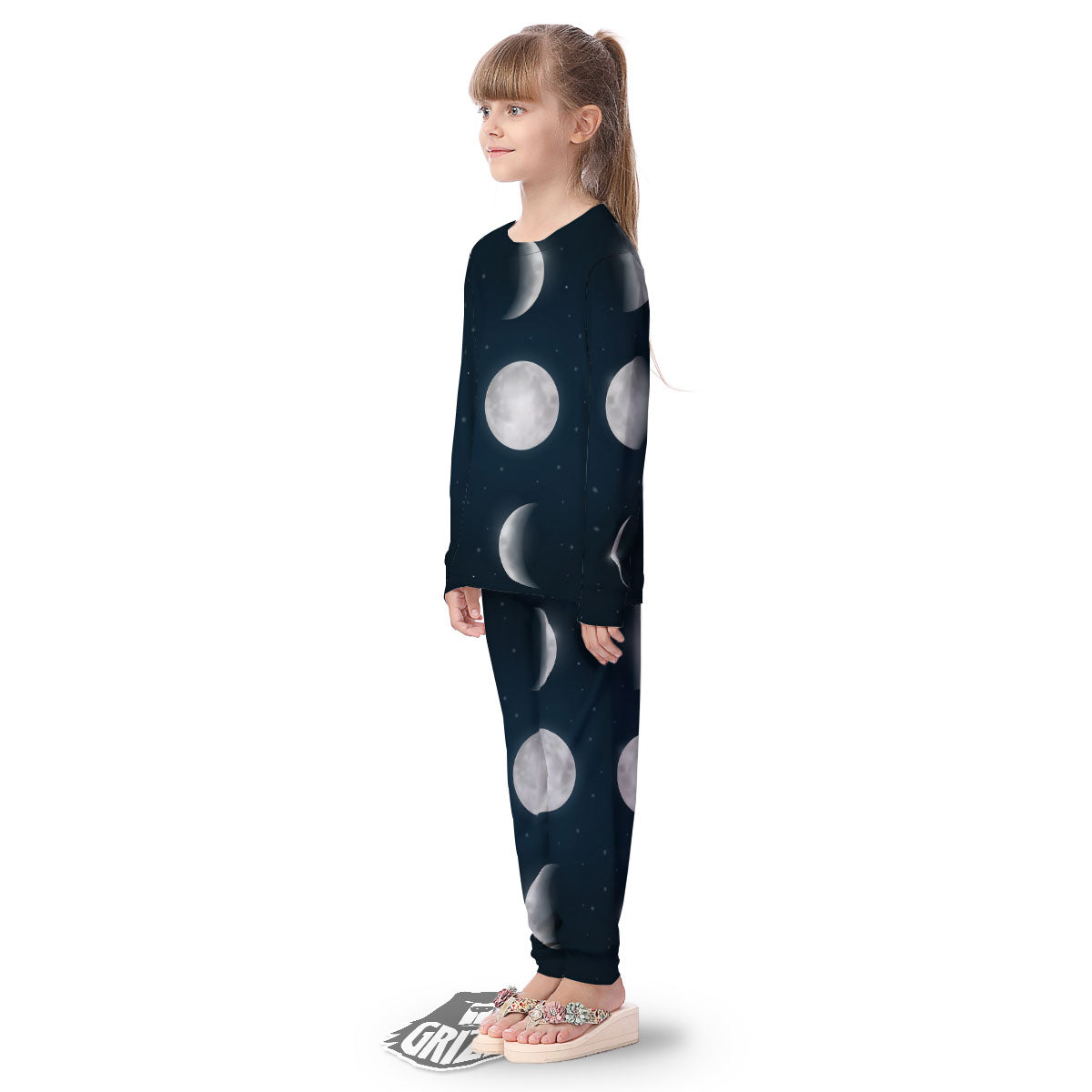 Sky Moon Night Phase Print Kid's Pajamas-grizzshop