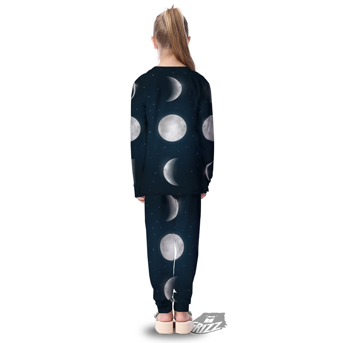 Sky Moon Night Phase Print Kid's Pajamas-grizzshop