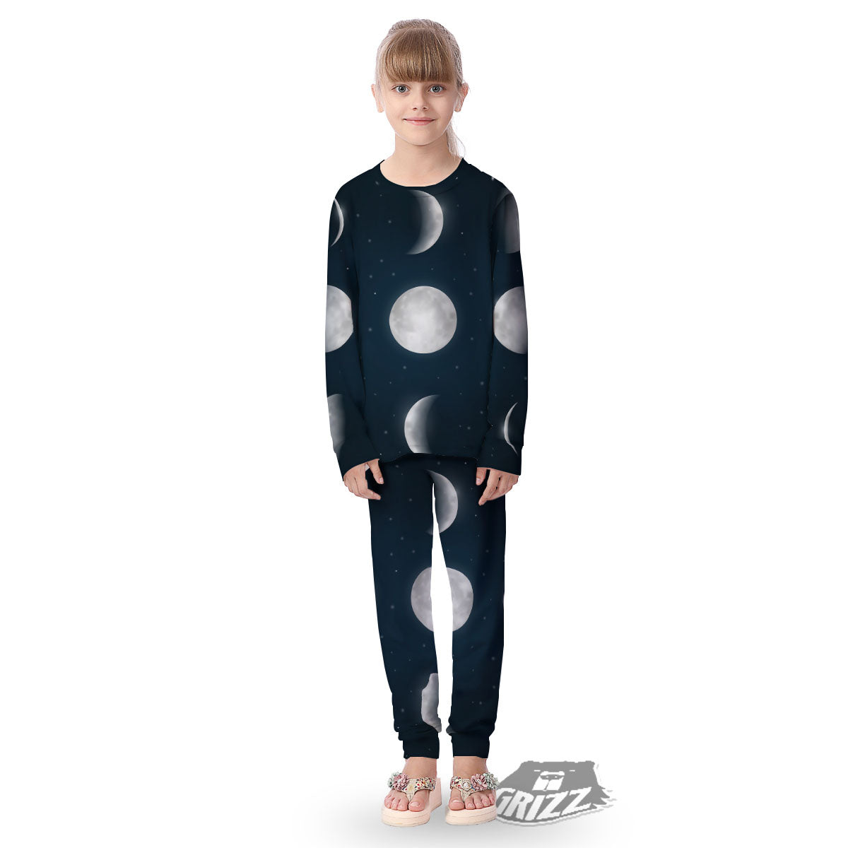 Sky Moon Night Phase Print Kid's Pajamas-grizzshop