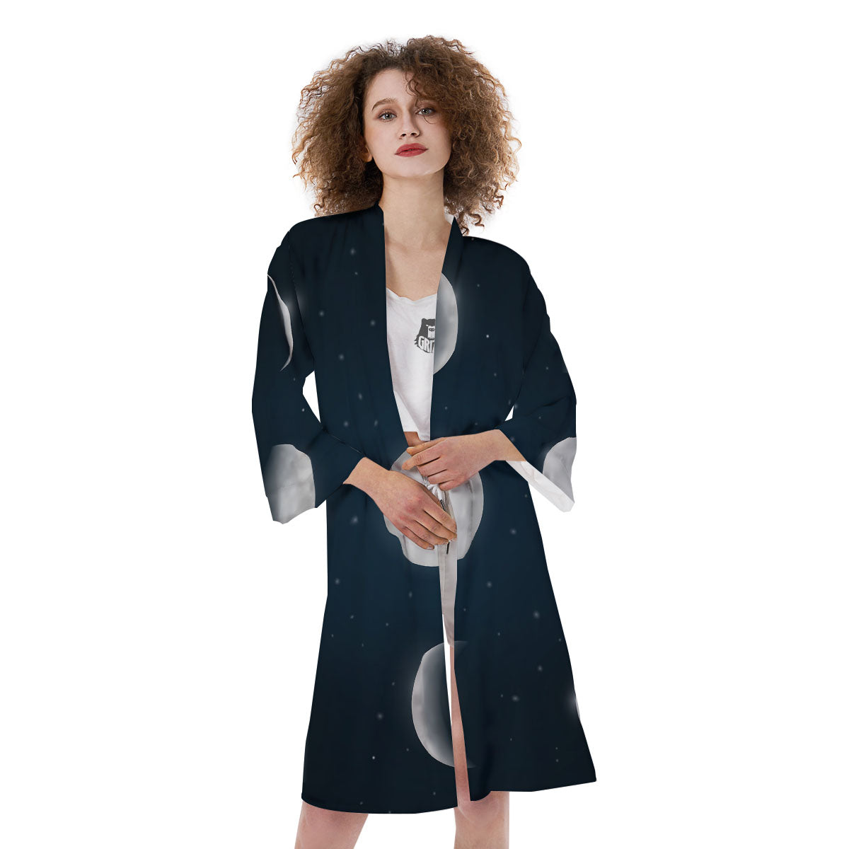Sky Moon Night Phase Print Kimono-grizzshop