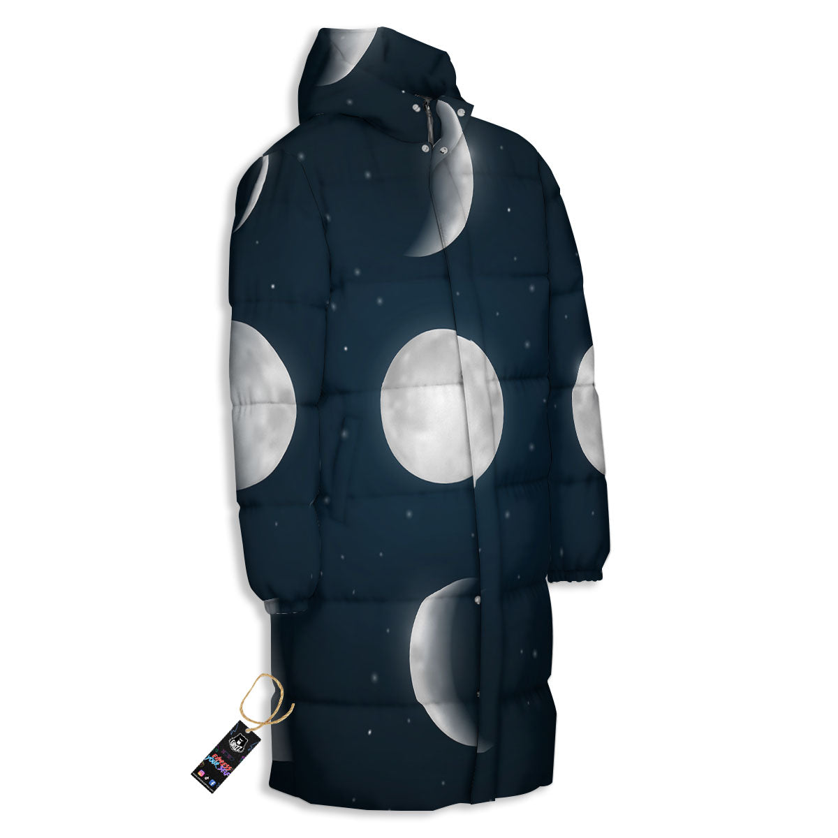 Sky Moon Night Phase Print Long Down Jacket-grizzshop