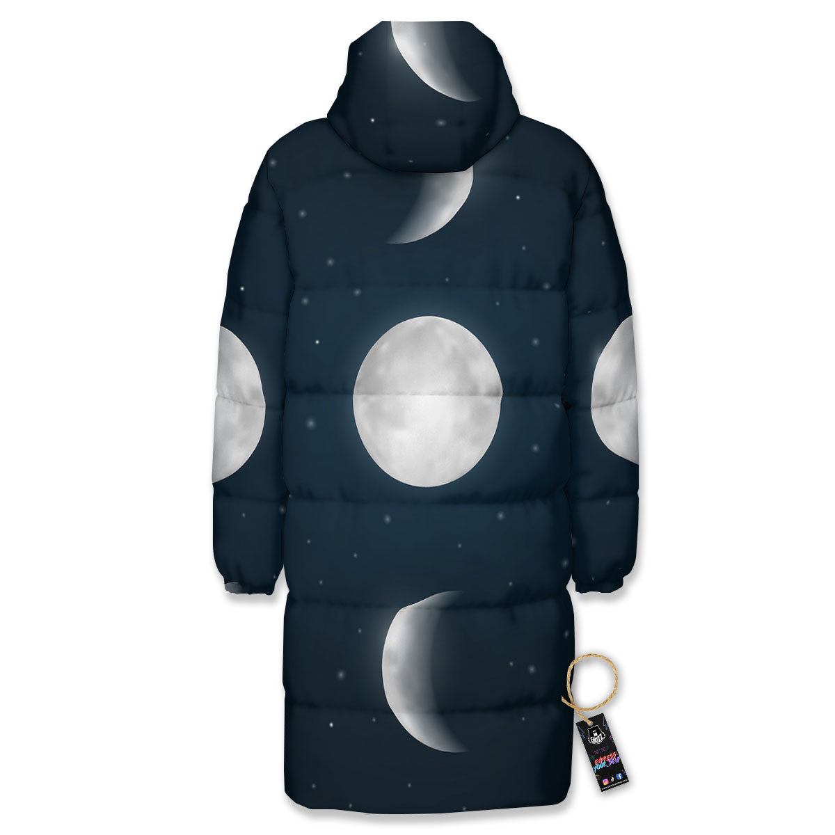 Sky Moon Night Phase Print Long Down Jacket-grizzshop