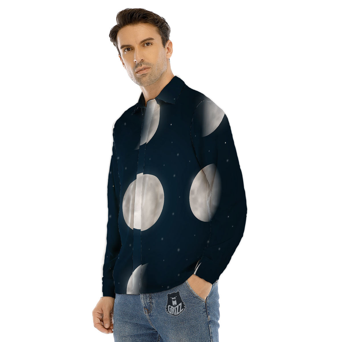 Sky Moon Night Phase Print Men's Dress Shirts-grizzshop