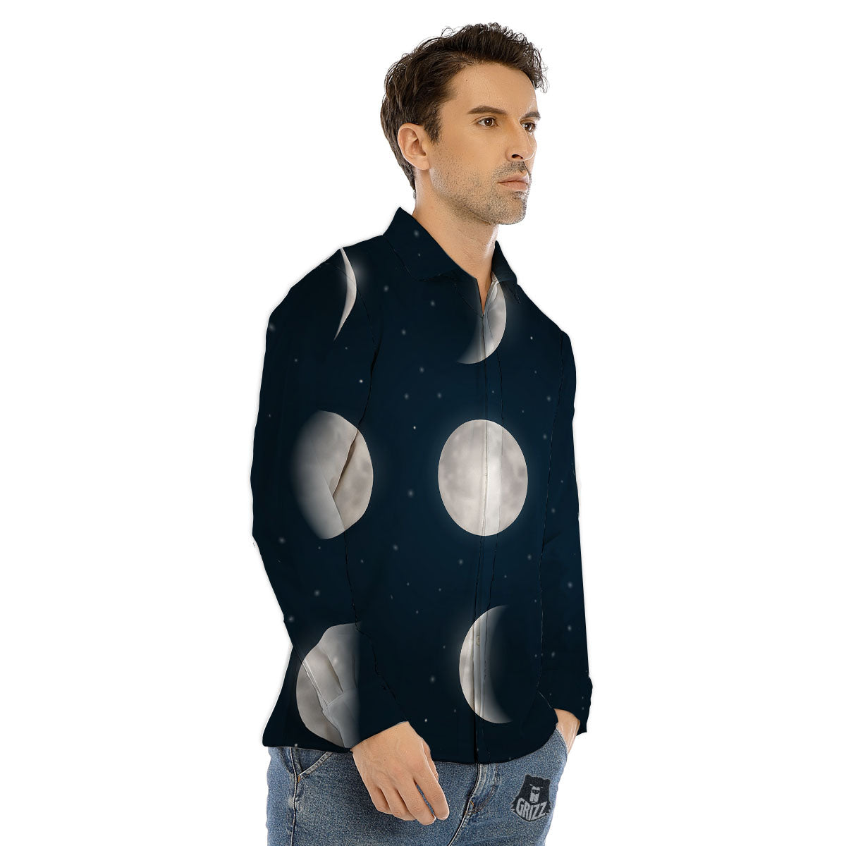 Sky Moon Night Phase Print Men's Dress Shirts-grizzshop
