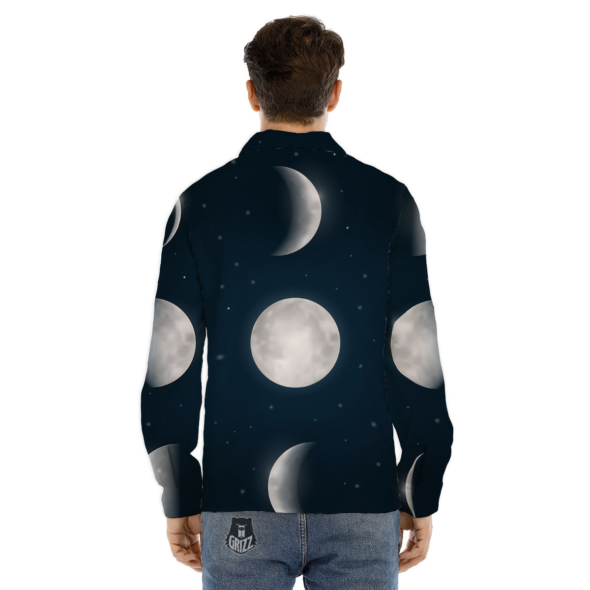 Sky Moon Night Phase Print Men's Dress Shirts-grizzshop