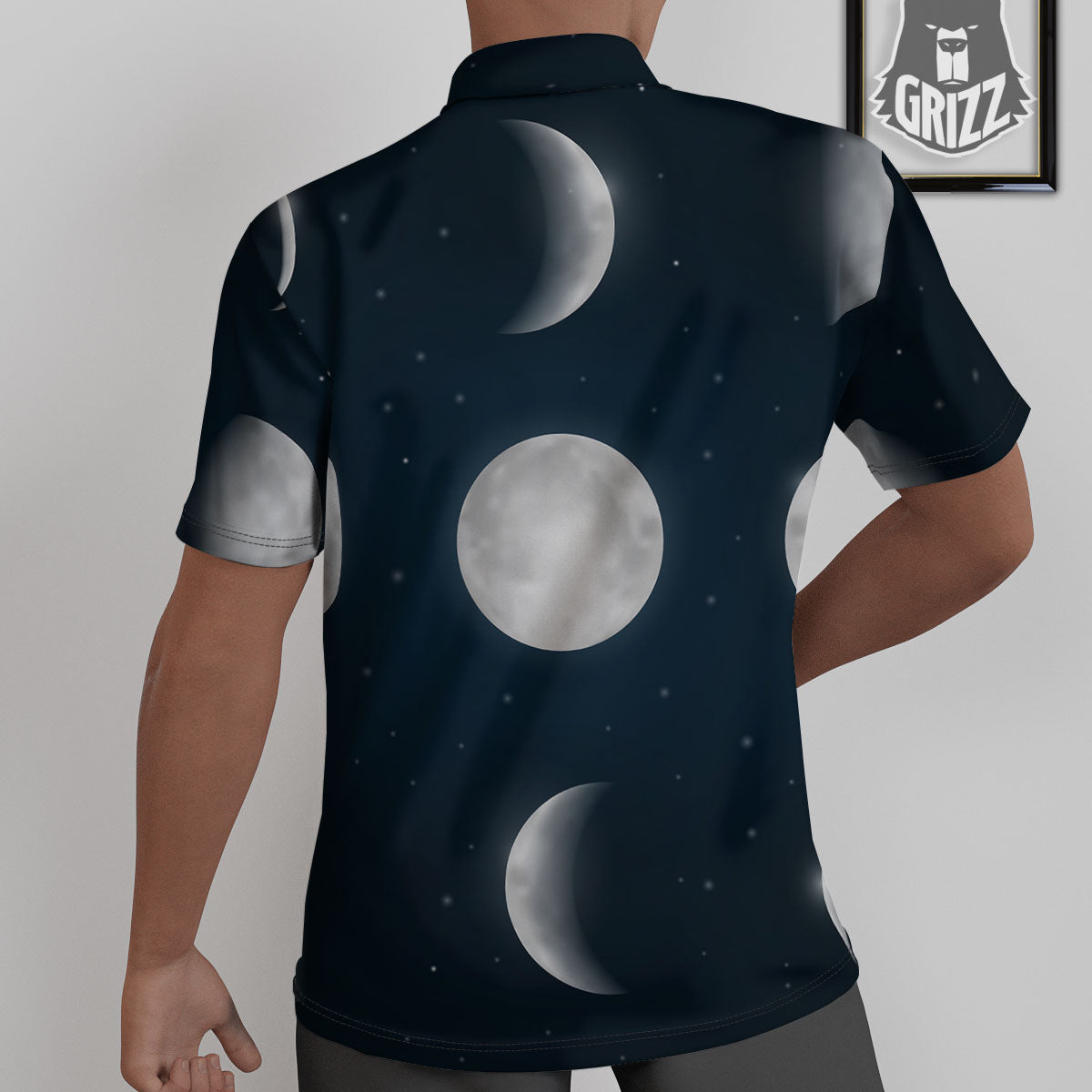 Sky Moon Night Phase Print Untucked Shirts-grizzshop