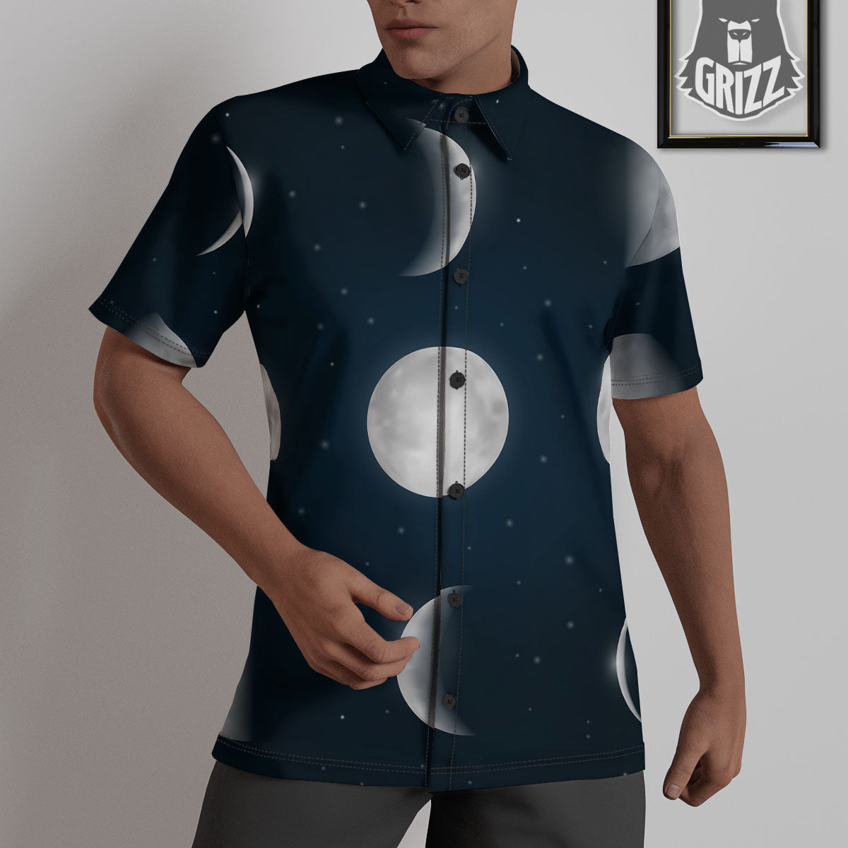 Sky Moon Night Phase Print Untucked Shirts-grizzshop