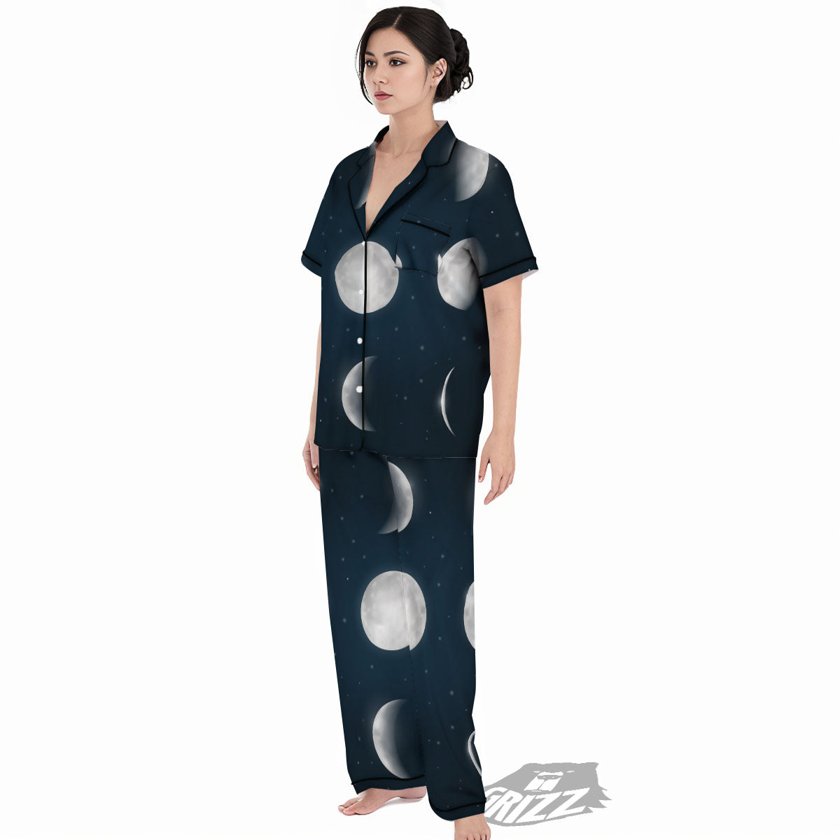 Sky Moon Night Phase Print Women's Pajamas Set-grizzshop