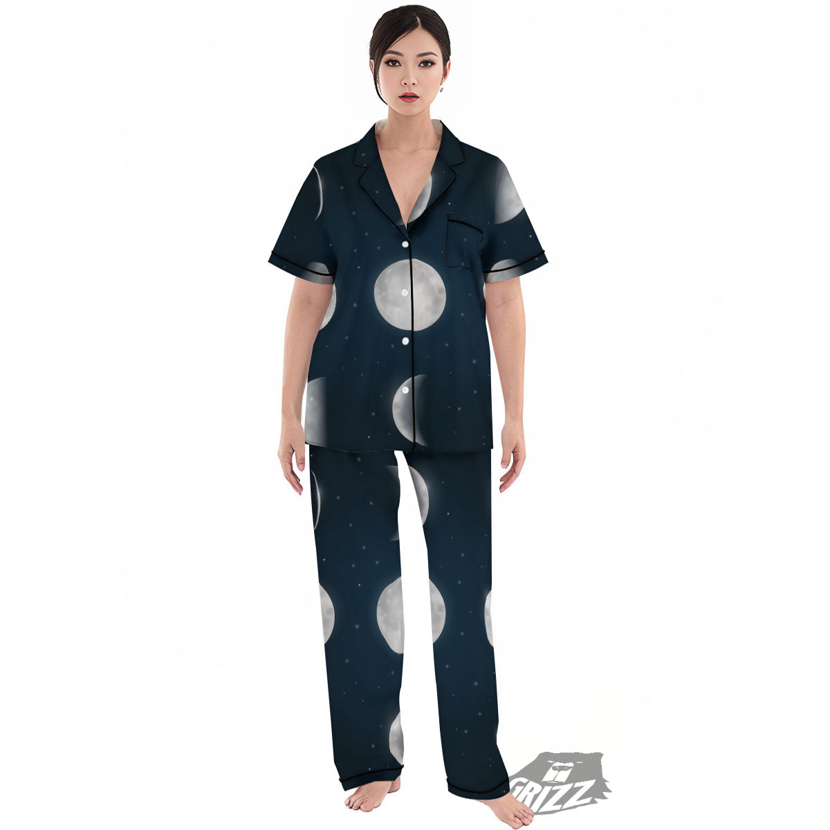 Sky Moon Night Phase Print Women's Pajamas Set-grizzshop