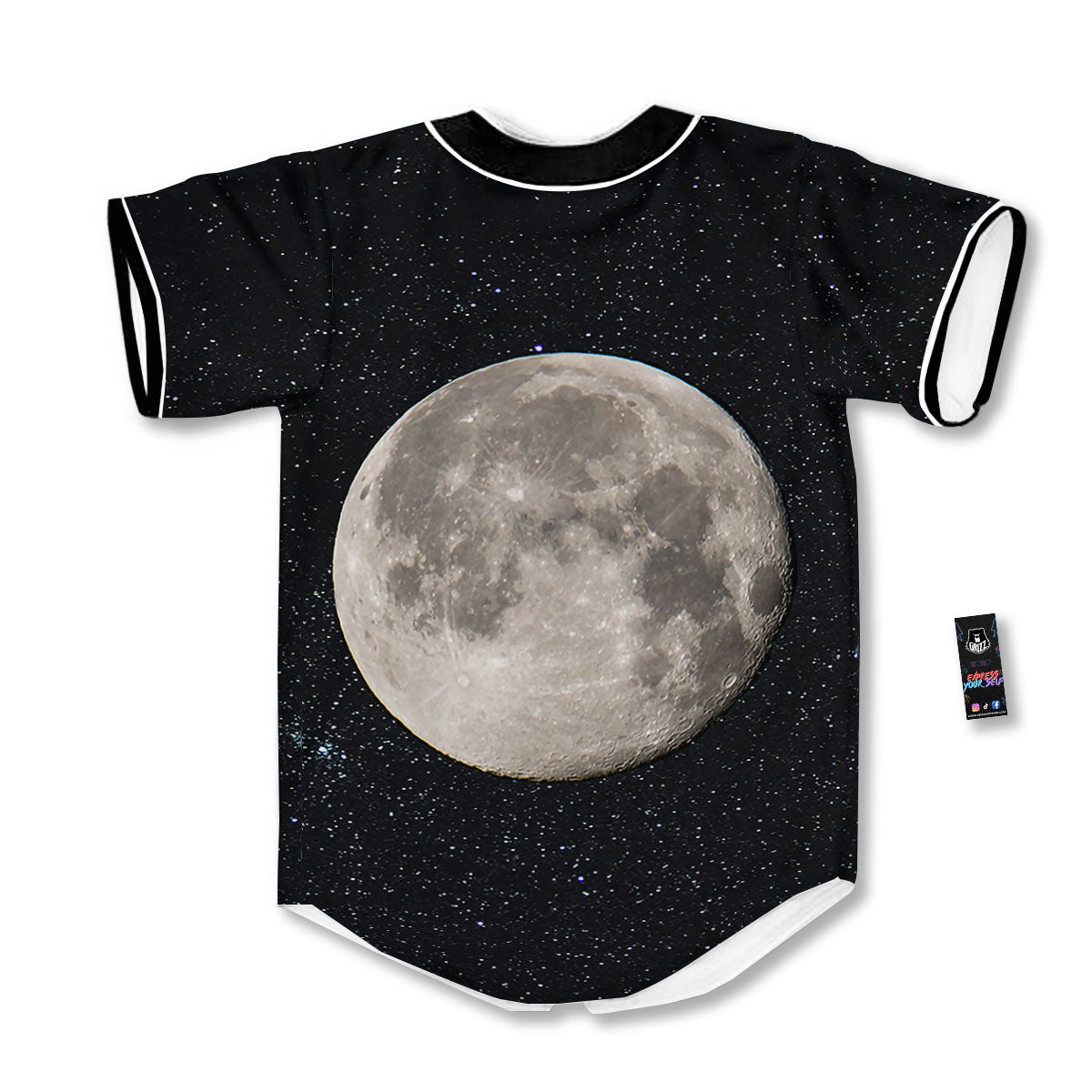Sky Night Full Moon Print Baseball Jersey-grizzshop
