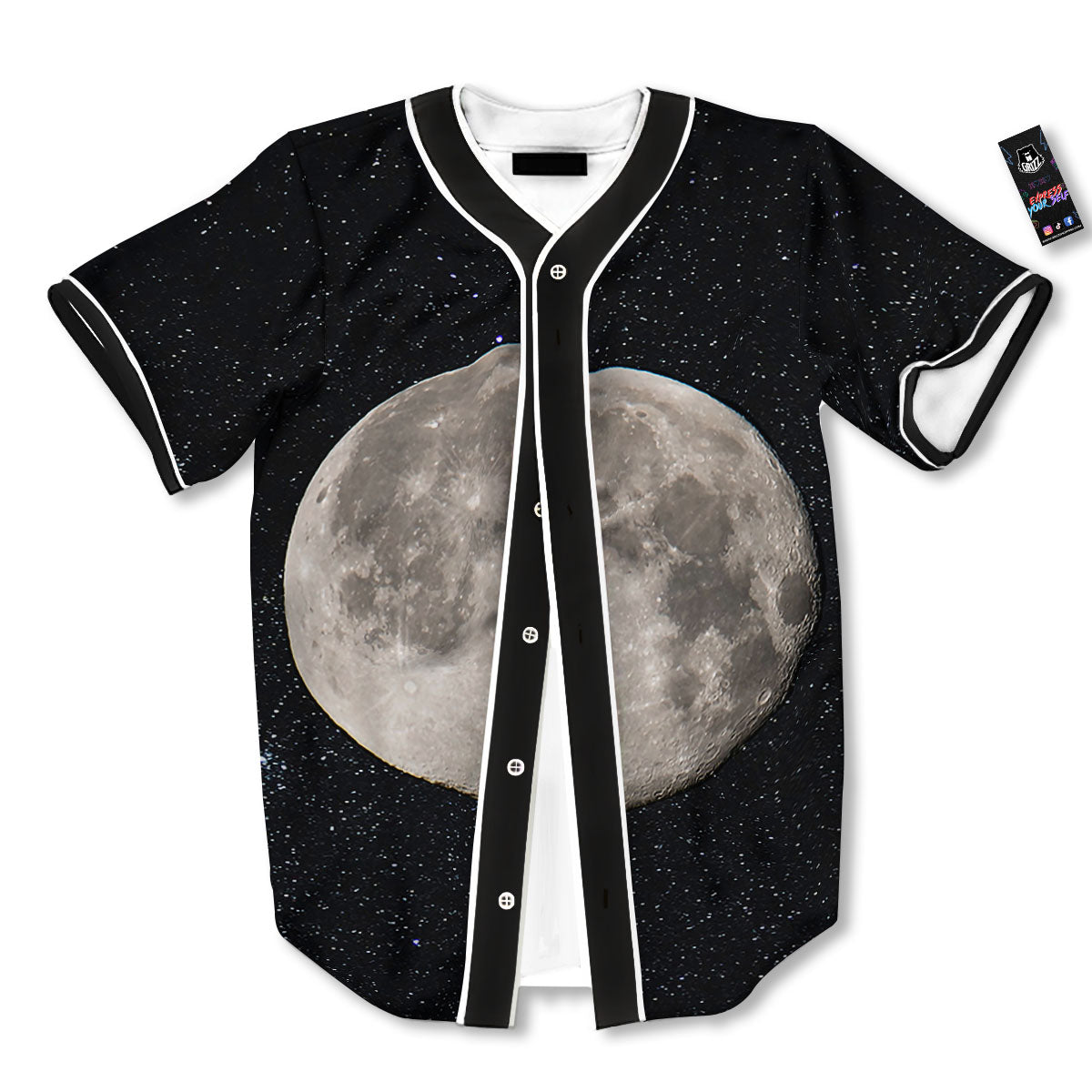 Sky Night Full Moon Print Baseball Jersey-grizzshop