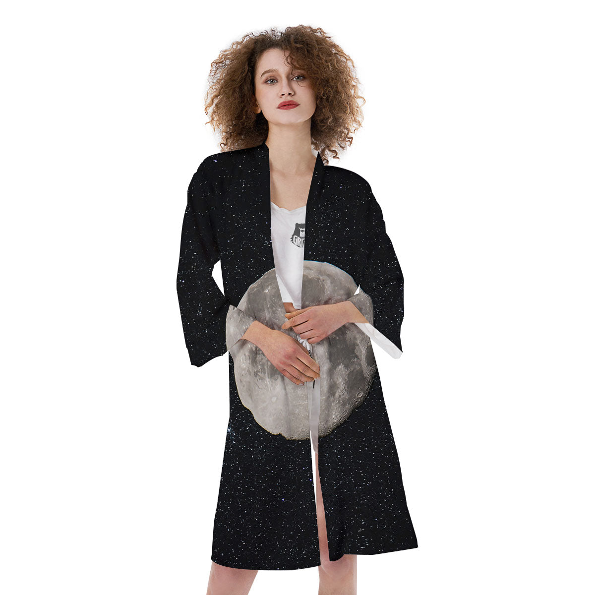 Sky Night Full Moon Print Kimono-grizzshop